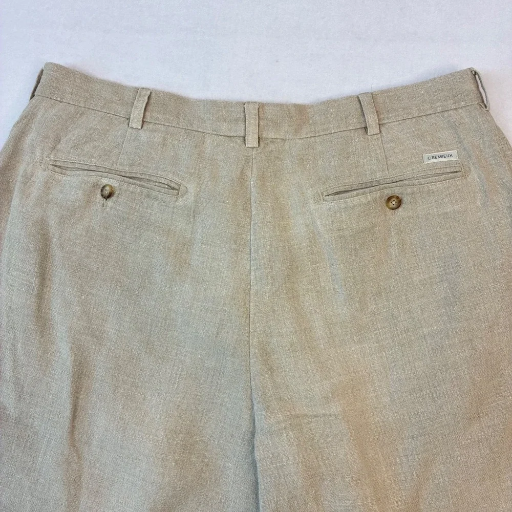 Daniel Cremieux Trousers Mens 38x32 Beige 100% Linen Pleated Straight Leg Pants